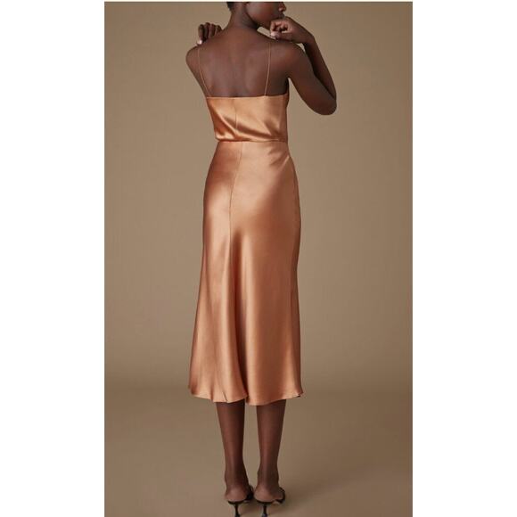 REFINE Sz 3 M Tan Gold 100% Silk Lydia Midi Slip Skirt - Picture 11 of 12